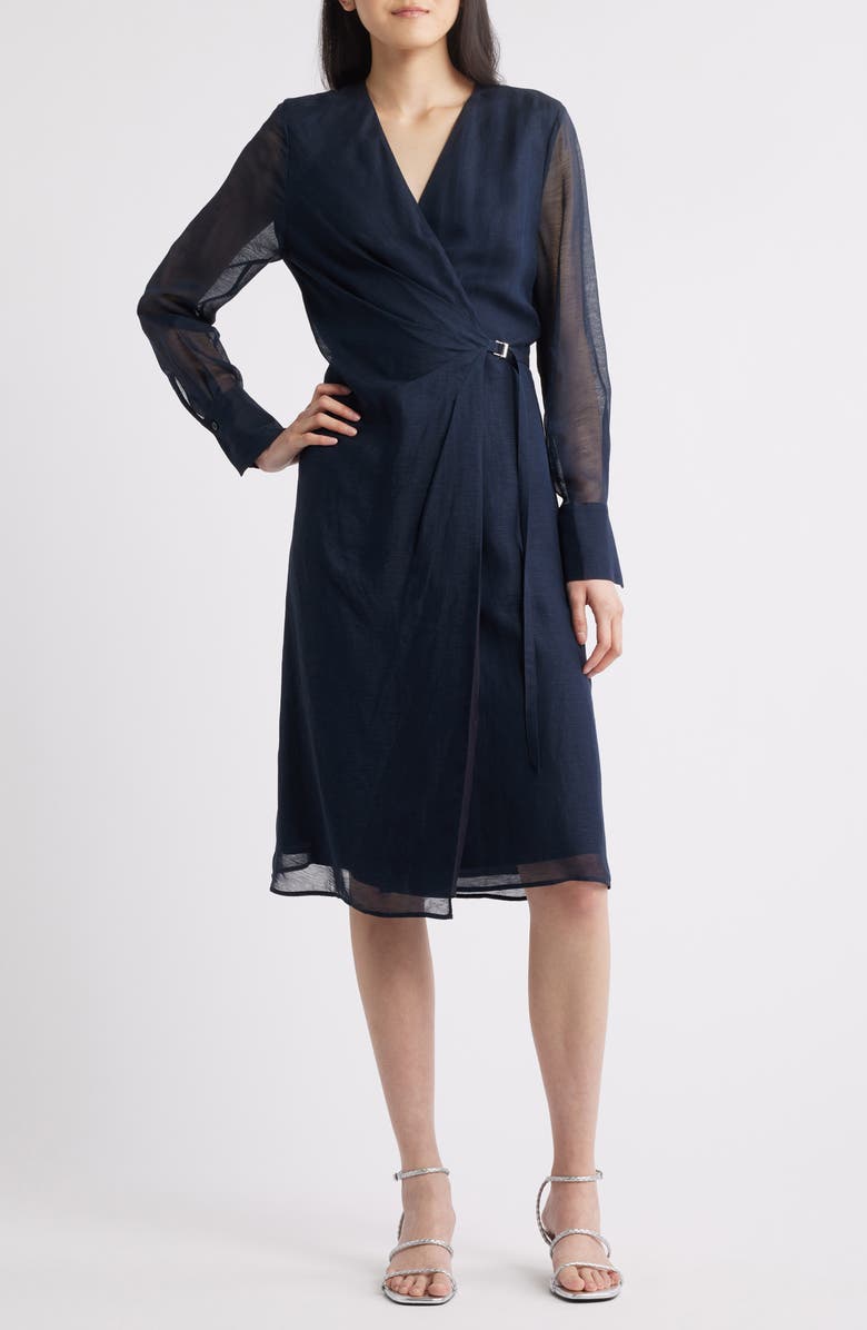BOSS Dosala Long Sleeve Wrap Dress, Main, color, Sky Captain