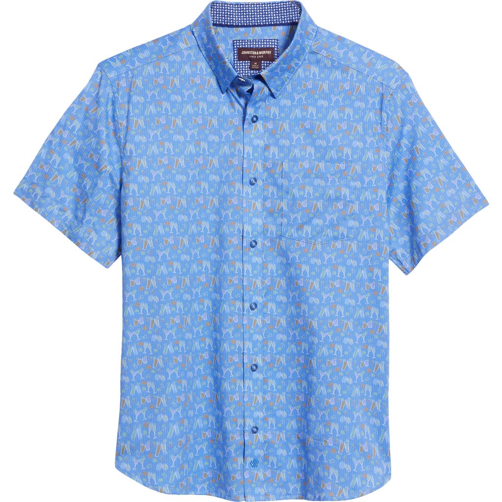 Johnston & Murphy Cocktail Print Short Sleeve Button-up Shirt In Navy Multi