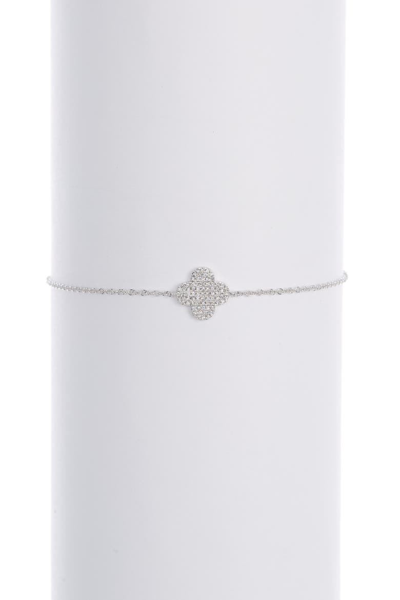 14K White Gold Diamond Pave Clover Charm Bracelet - 0.16 ctw, Main, color, WHITE GOLD/DIAMOND