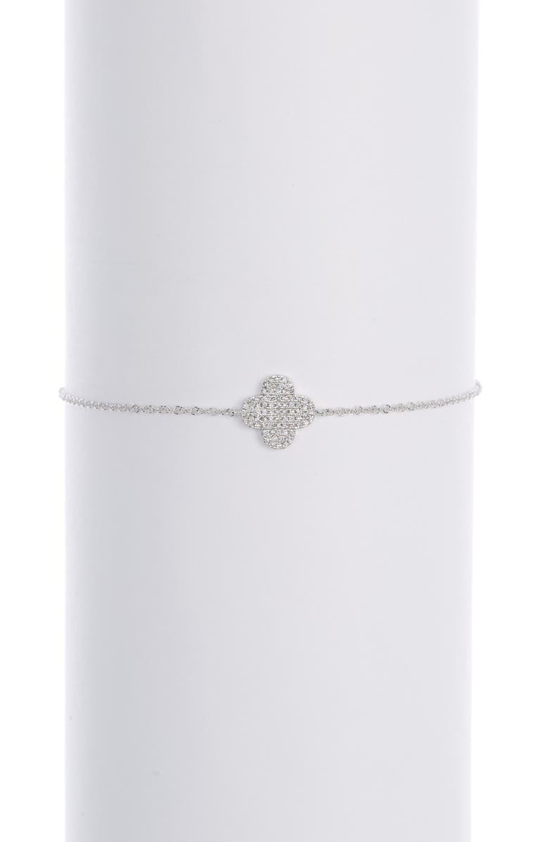 RON HAMI 14K White Gold Diamond Pave Clover Charm Bracelet - 0.16 ctw, Main, color, 