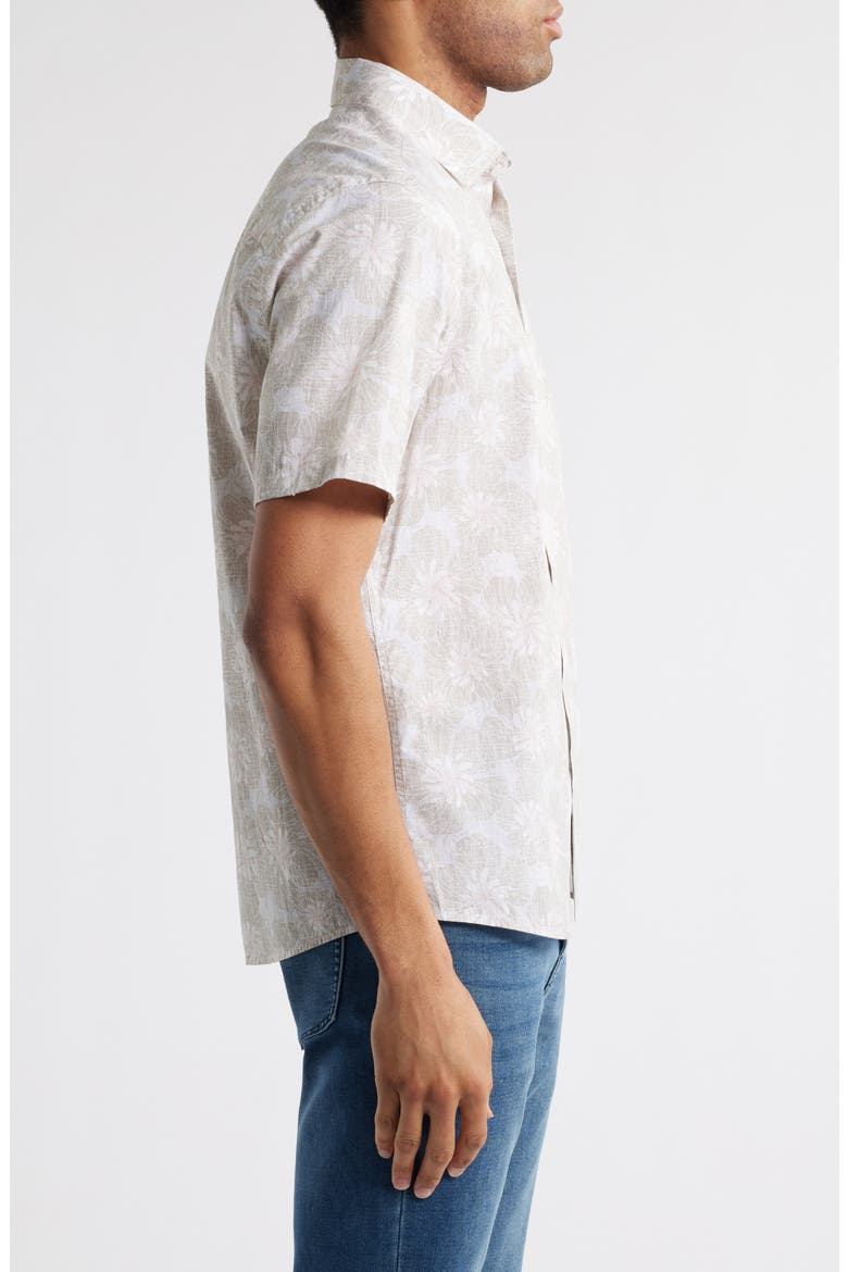 Floral Short Sleeve Button-Up Shirt, Alternate, color, TAN
