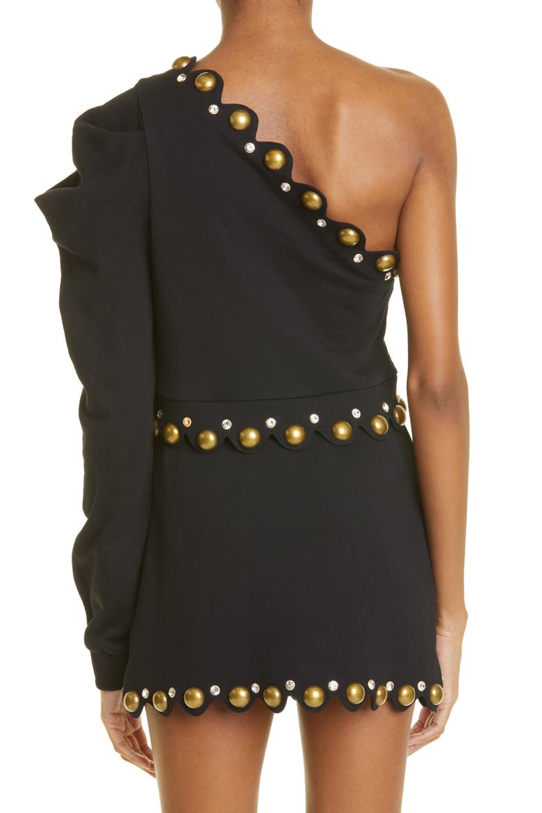 Dome Studded Scallop Miniskirt, Alternate, color, BLACK