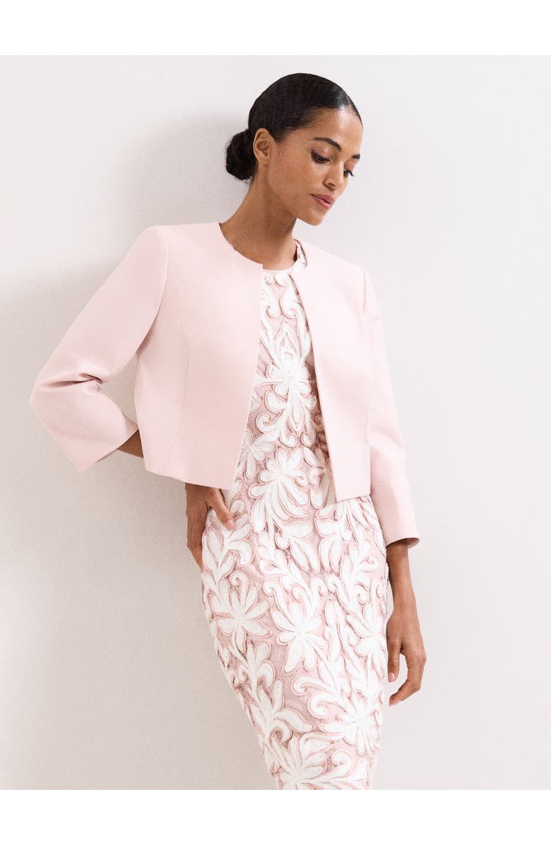 Phase Eight Elizabeth Cropped Round Neck Jacket, Main, color, Pale Pink
