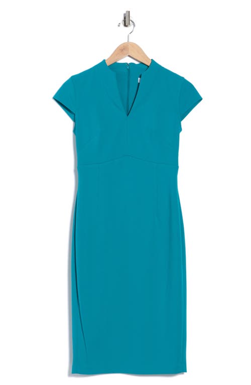 Calvin Klein Split Neck Midi Dress In Blue