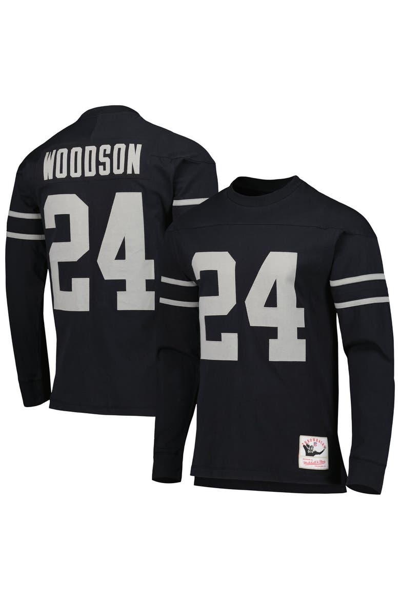 Men's Mitchell & Ness Charles Woodson Black Oakland Raiders Retired Player Name & Number Long Sleeve Top, Main, color, Black