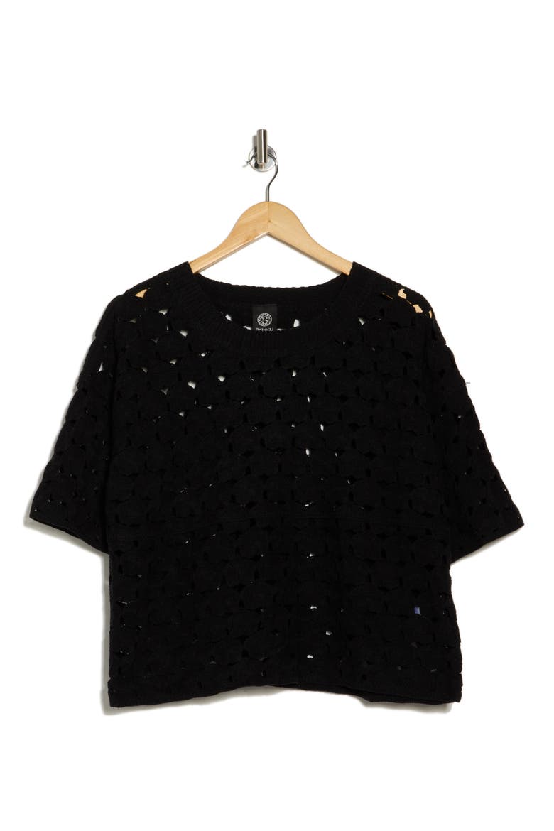 Floral Crochet Short Sleeve Top, Alternate, color, BLACK