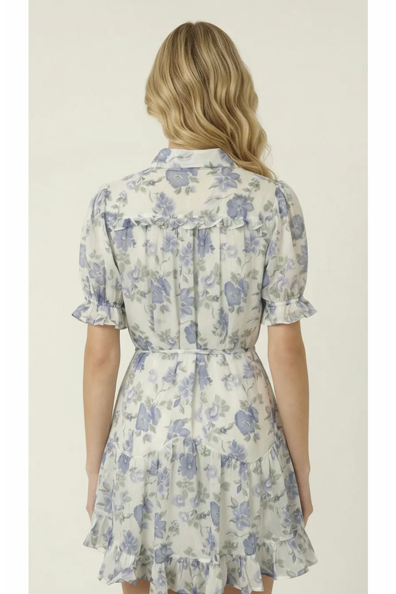 Floral Tie Waist Shirt Dress, Alternate, color, White / Floral