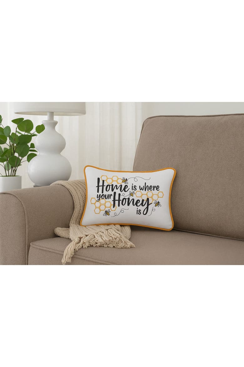 Home Is Where Your Honey Is Embroidered Throw Pillow, 9" x 12", Alternate, color, White