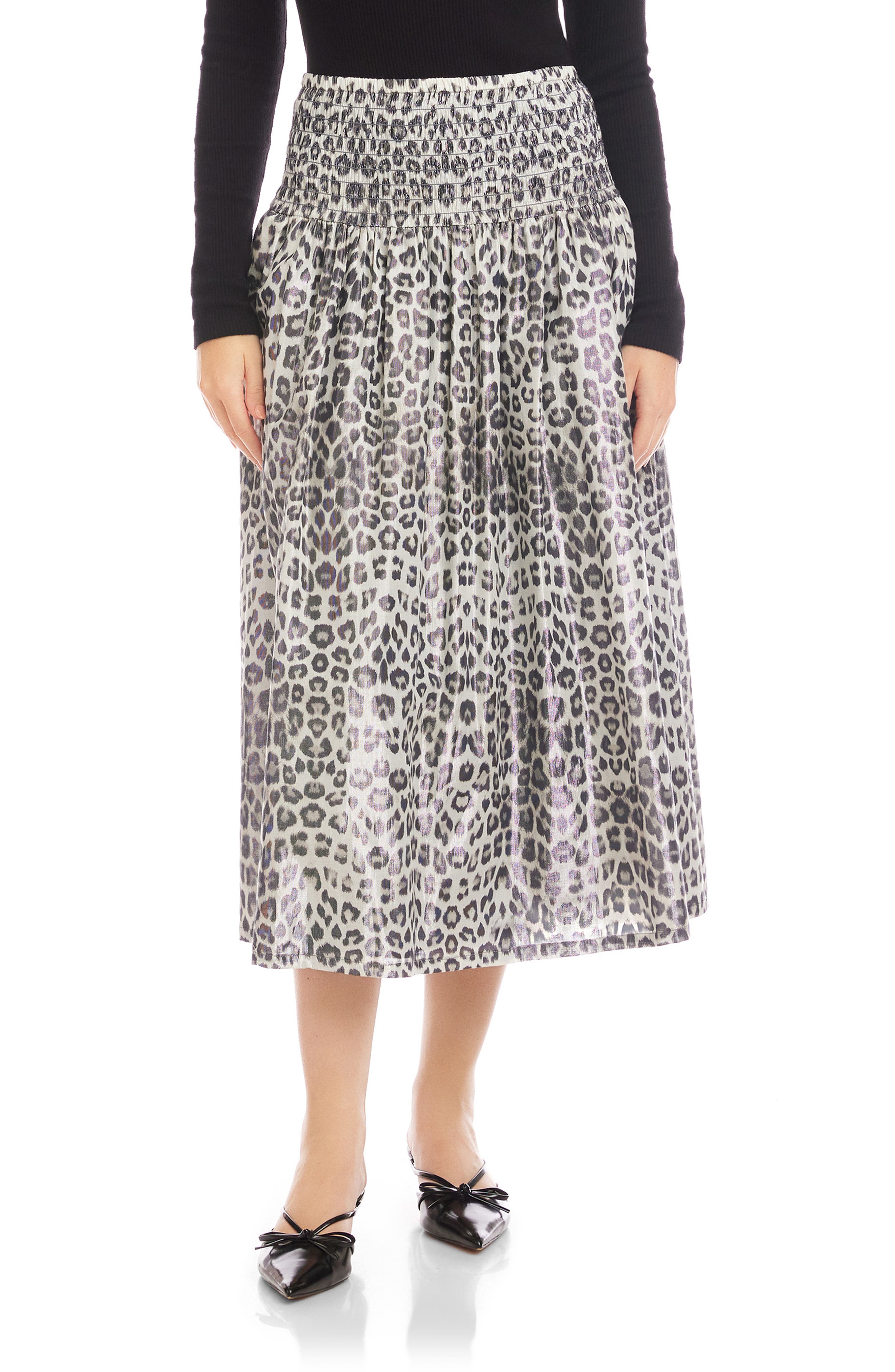Fifteen Twenty Rhea Print Smock Waist Cotton Blend Midi Skirt In Animal Print