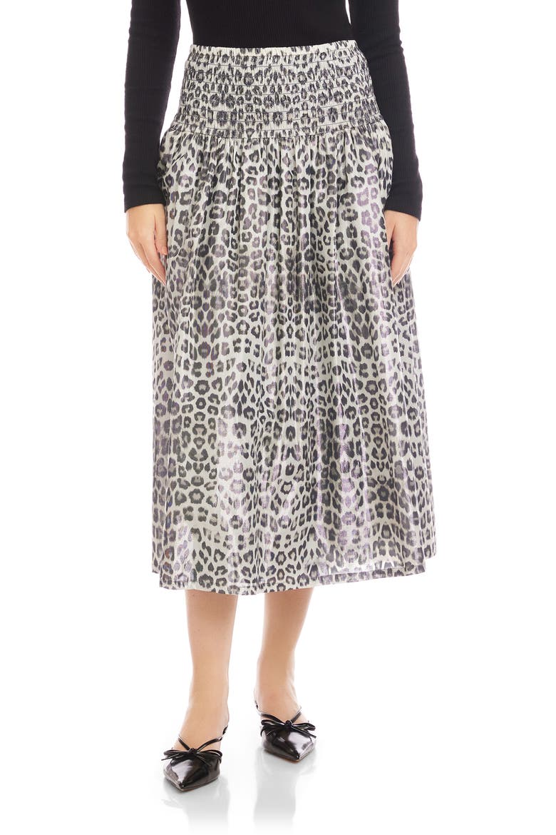 Rhea Print Smock Waist Cotton Blend Midi Skirt, Main, color, LEOPARD