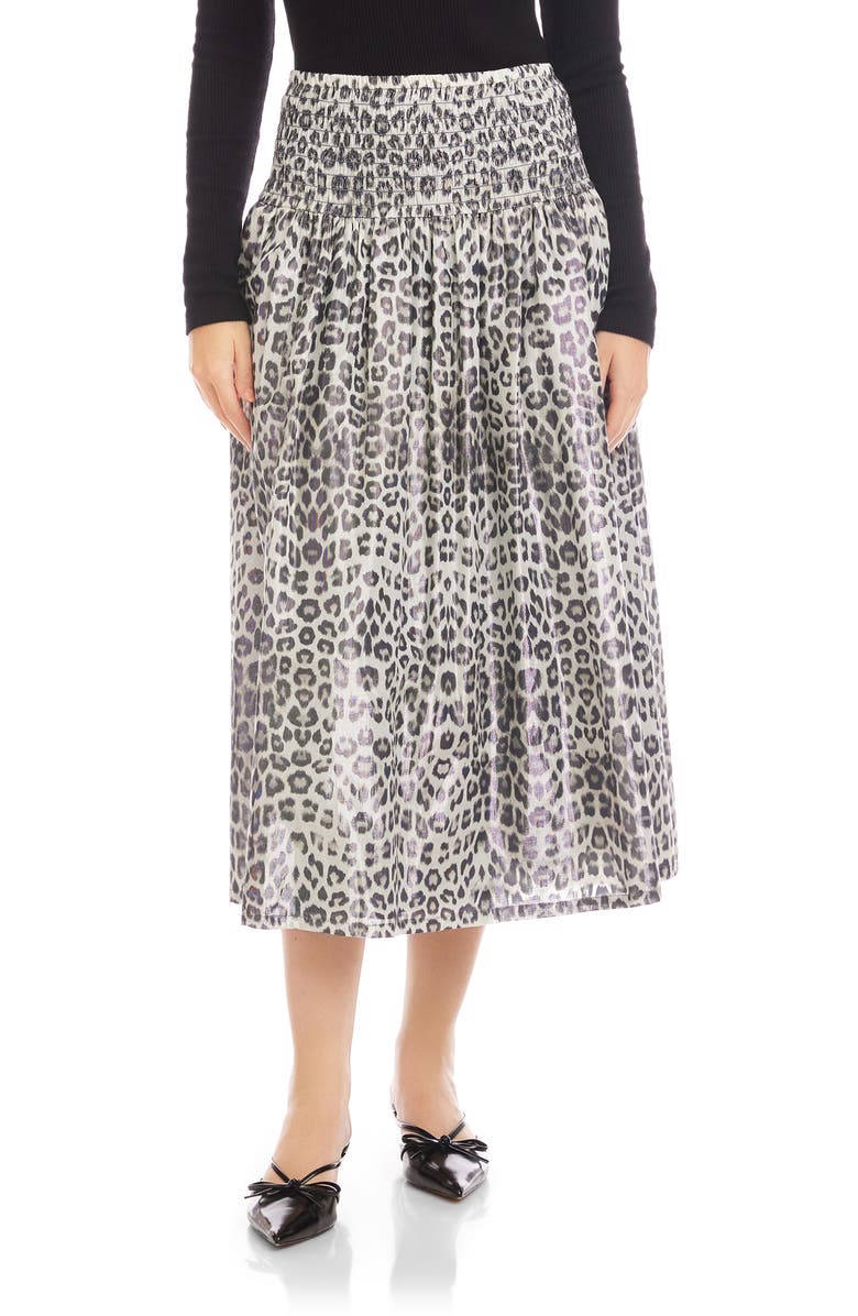 FIFTEEN TWENTY Rhea Print Smock Waist Cotton Blend Midi Skirt, Main, color, Leopard