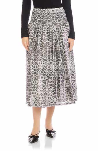 Rhea Print Smock Waist Cotton Blend Midi Skirt
