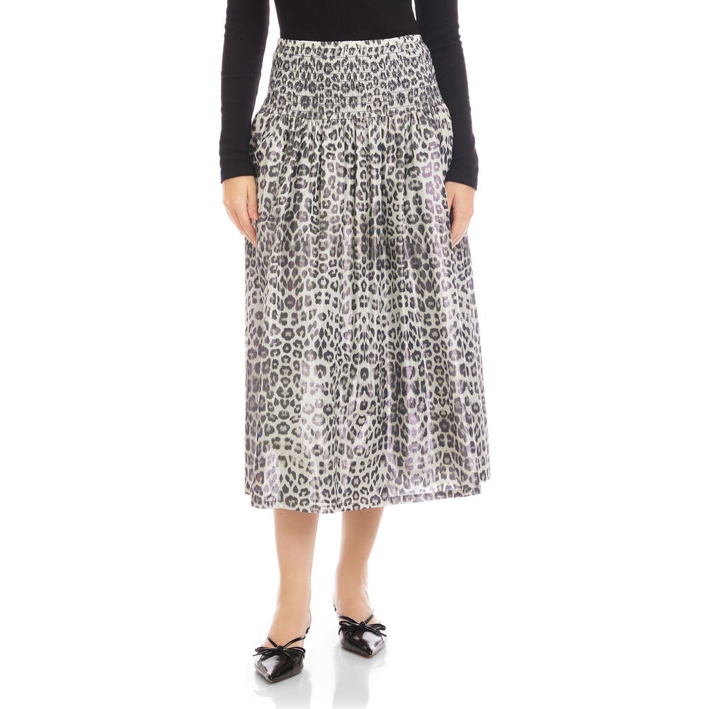 Fifteen Twenty Rhea Print Smock Waist Cotton Blend Midi Skirt In Animal Print