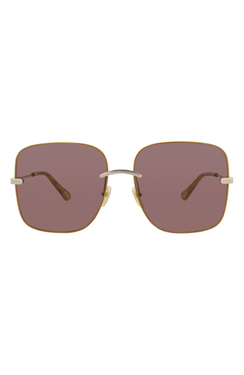 Chloé 61mm Square Sunglasses, Main, color, Gold Gold Violet