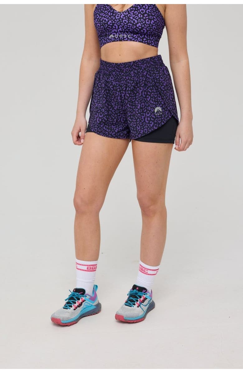 OOSC Elite 2 in 1 Running Shorts - Purple Leopard, Main, color, Purple Leopard