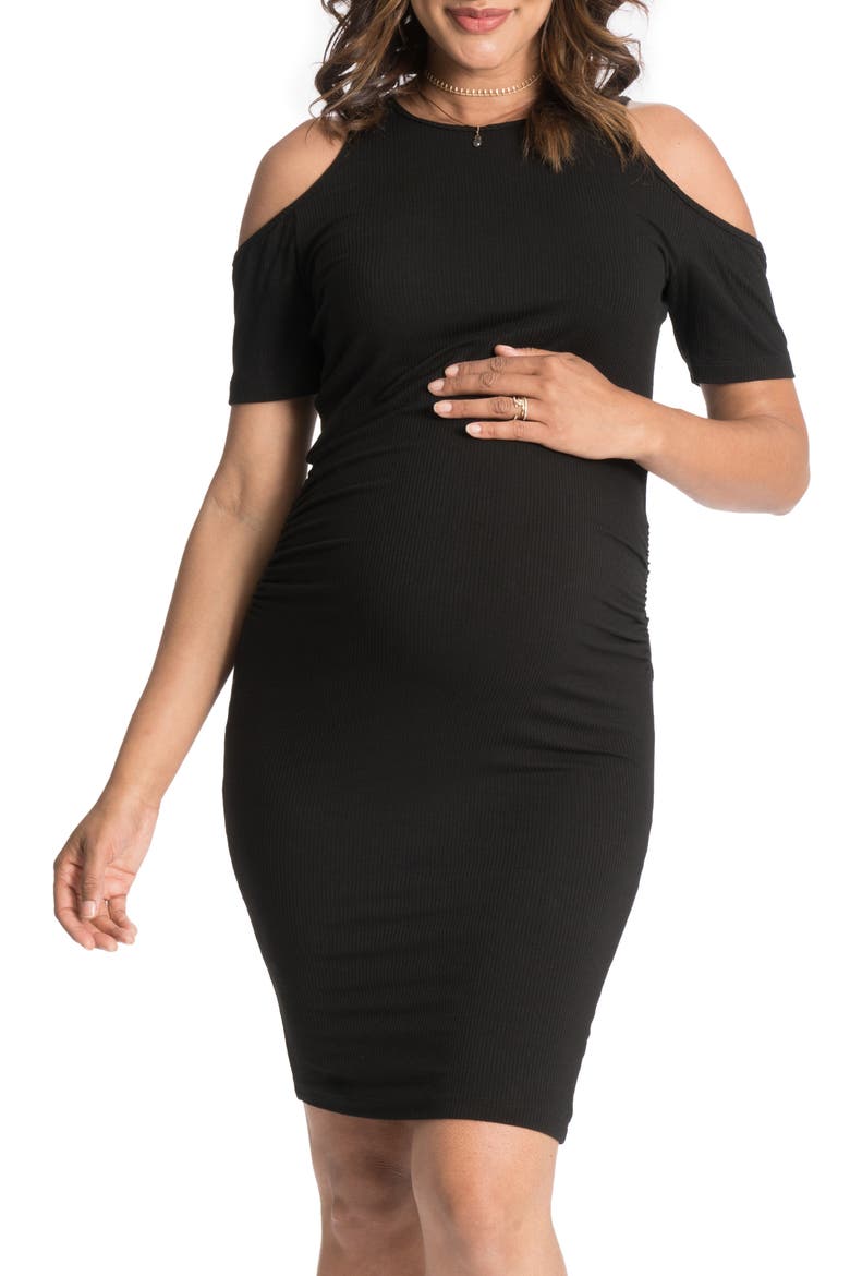 Cold-Shoulder Maternity Dress, Main, color, BLACK