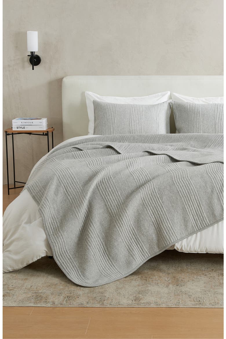 Channel Stitch Jersey Quilt Set, Main, color, HEATHERED LIGHT GREY