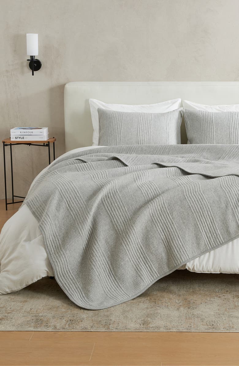 Woven & Weft Channel Stitch Jersey Quilt Set, Main, color, Heathered Light Grey