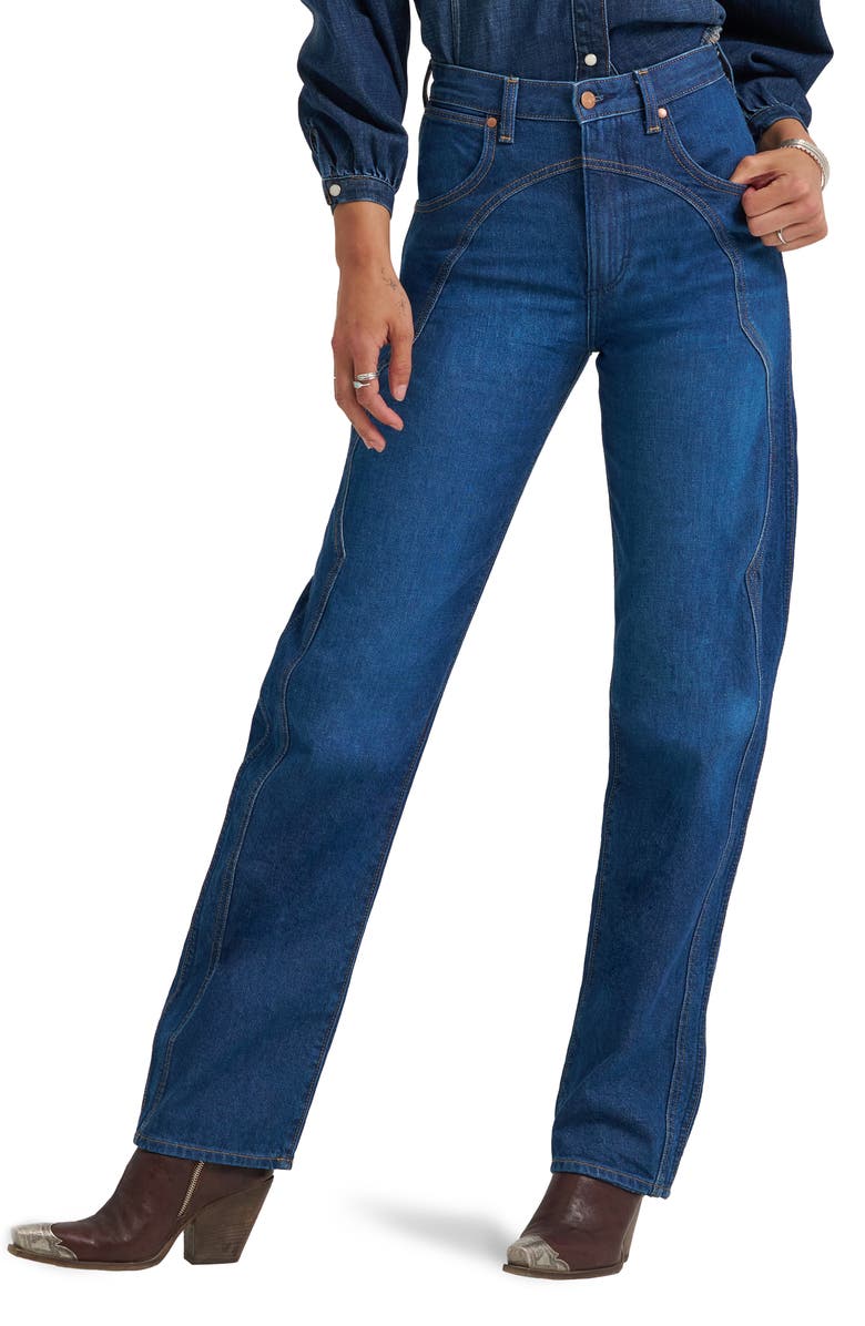 Wrangler High Waist Ankle Barrel Jeans, Main, color, Rustlers Retreat
