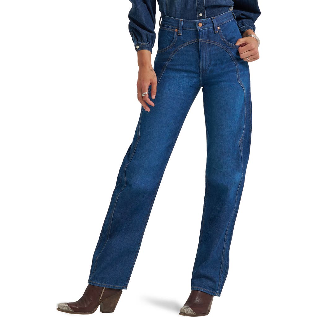 Wrangler High Waist Ankle Barrel Jeans In Blue
