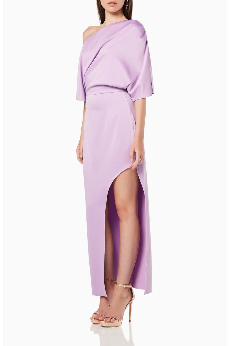 Andrea One-Shoulder Satin Gown, Alternate, color, LILAC