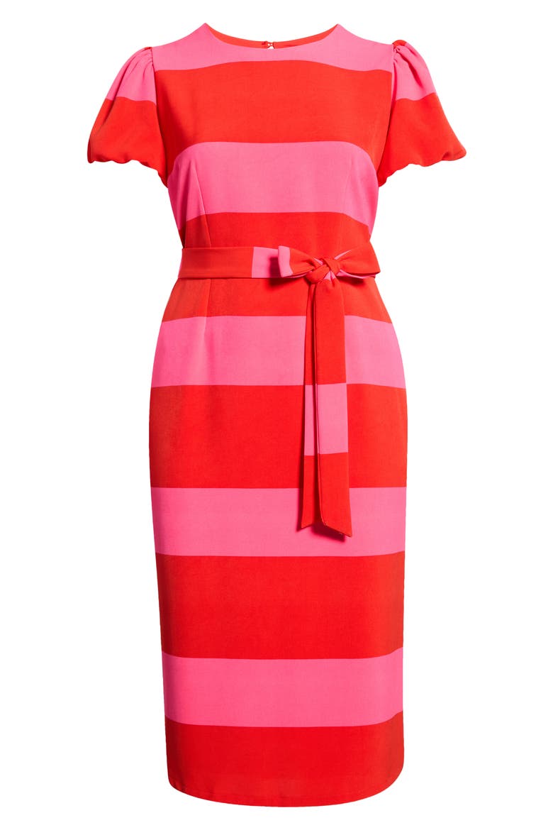 Lolli Stripe Senidy Puff Sleeve Midi Dress, Alternate, color, FUCHSIA-RED
