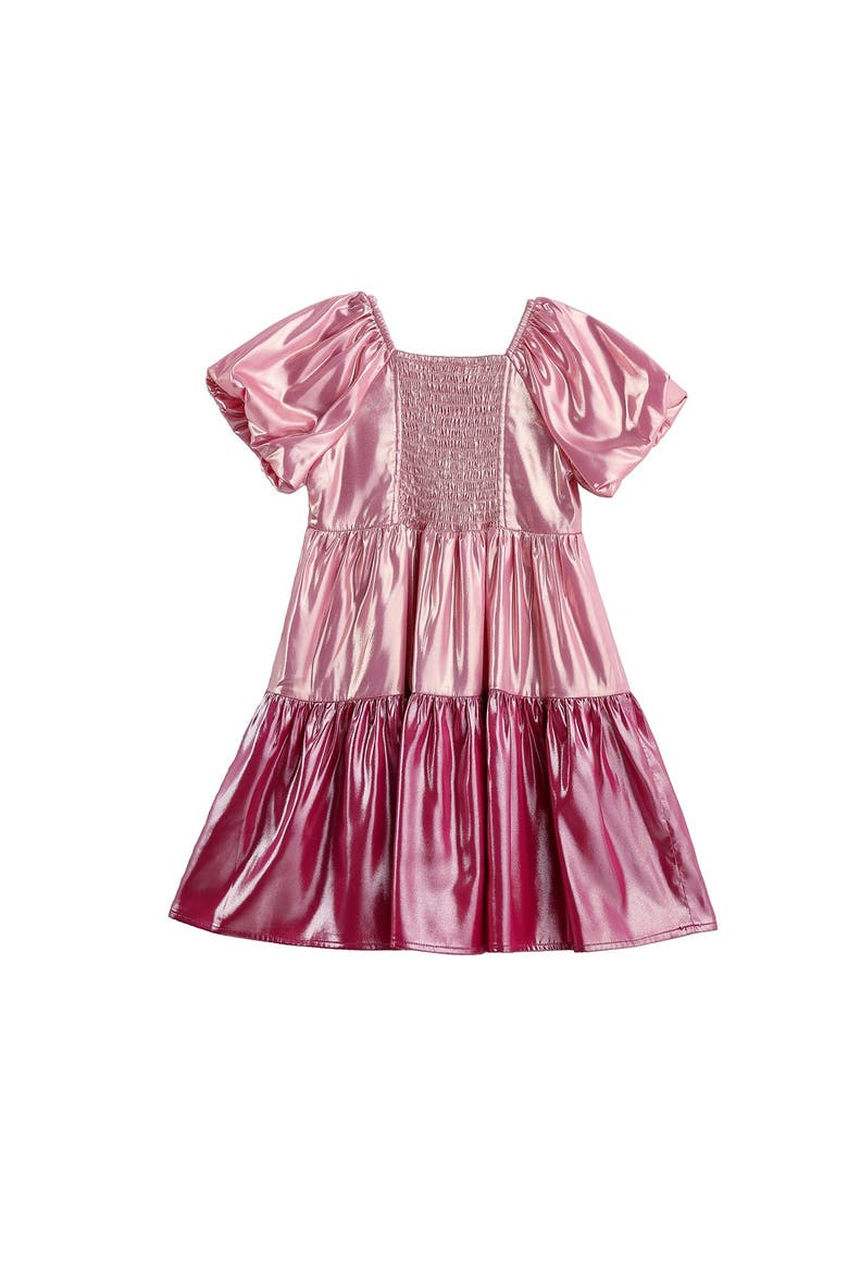 Berry Blush Short Sleeve Color Block Tiered Puff Sleeve Dress, Alternate, color, Pink