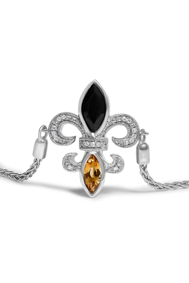 Silver Marquise Black Onyx, Orange Citrine, and Diamond Accent Lariat, Alternate, color, White