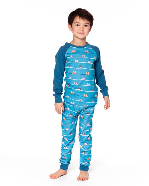 Deux Par Deux Two-piece Organic Cotton Pajama Set Dog In Blue