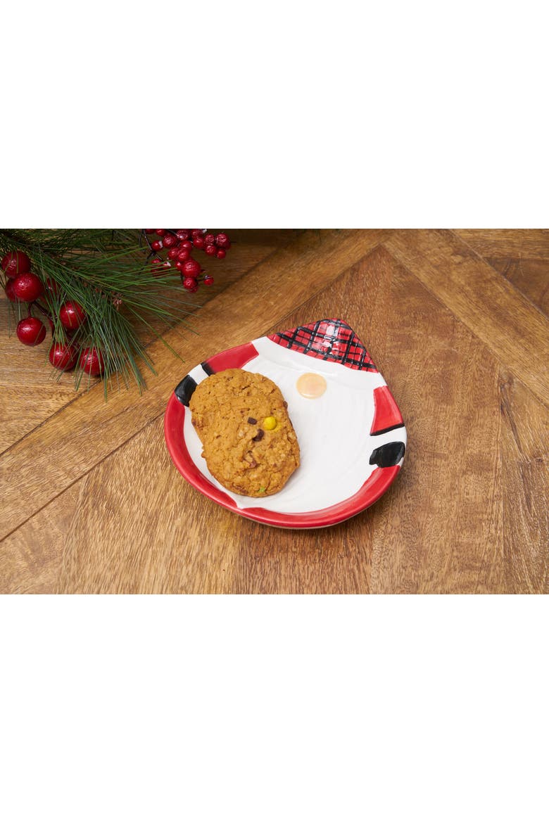 Plaid Gnome Christmas Cookie Plate, Alternate, color, Red