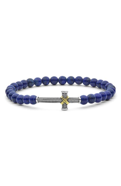 Men's Anthem Cross Lapis Beaded Stretch Bracelet