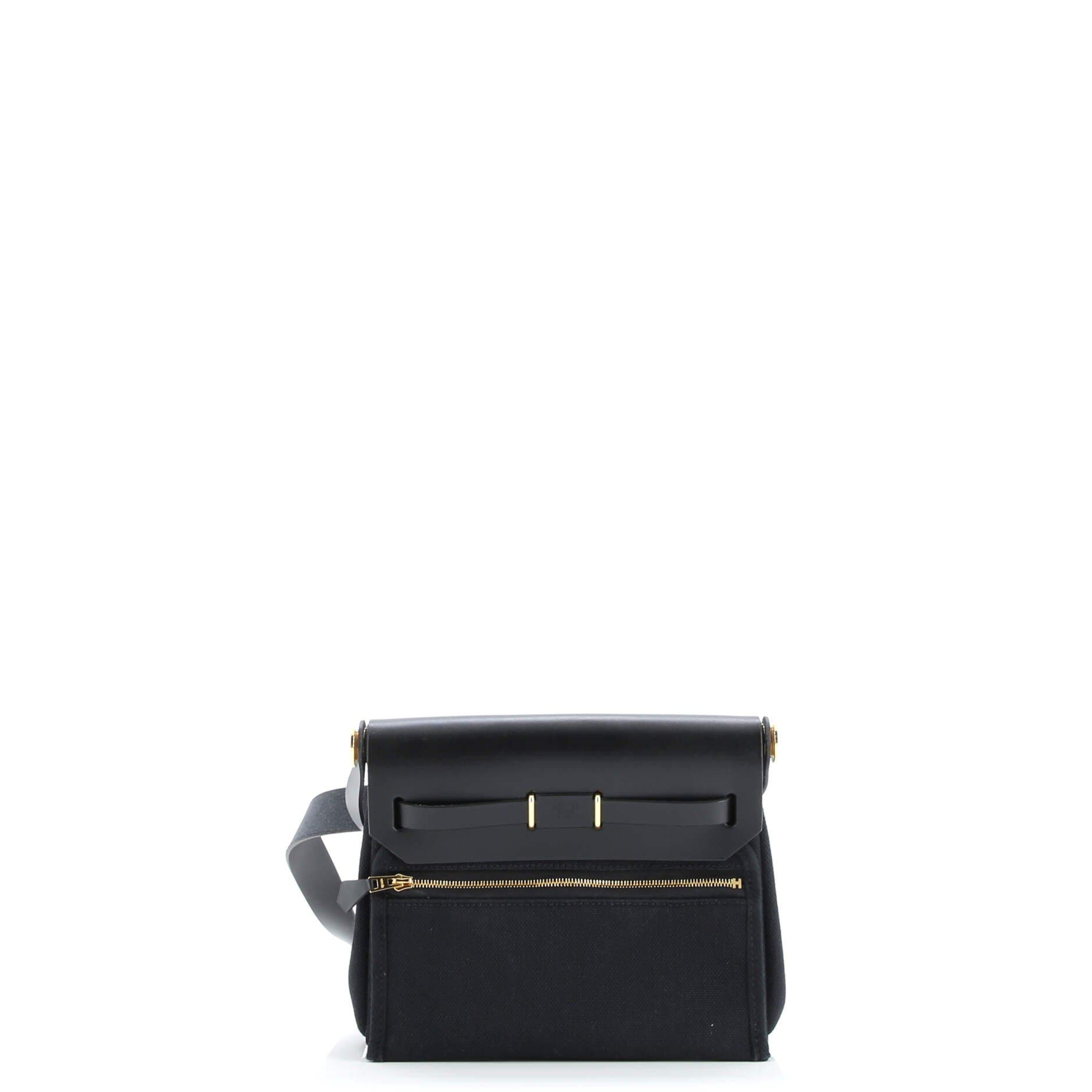 Pre-Owned Hermes Herbag Zip Toile and Leather 20, Alternate, color, Noir