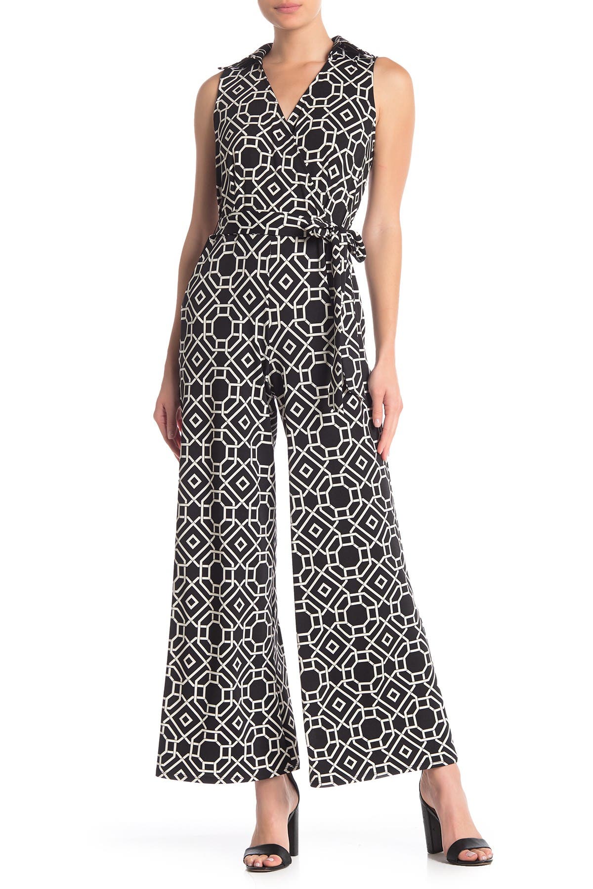 Nina Leonard Sleeveless Faux Wrap Jumpsuit