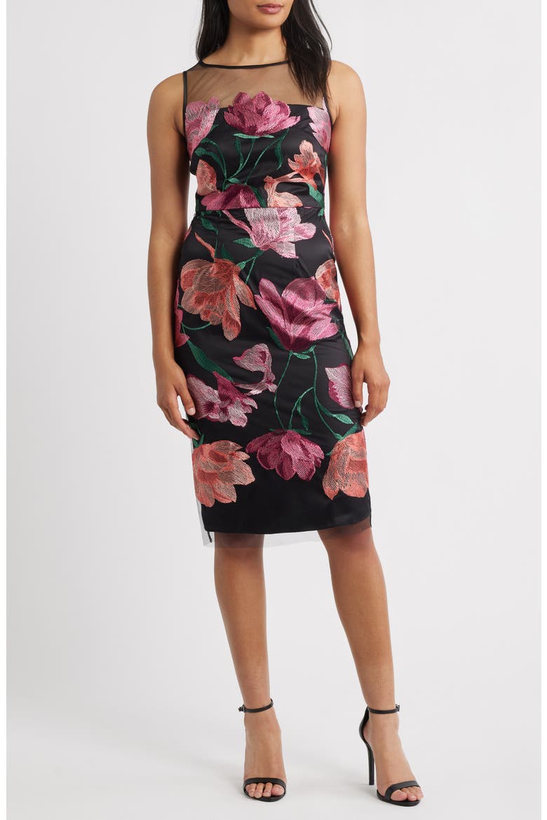Floral Embroidered Cocktail Dress, Main, color, PINK