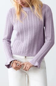 MANGO TEEN Open Stitch Ruffle Cuff Cotton Sweater