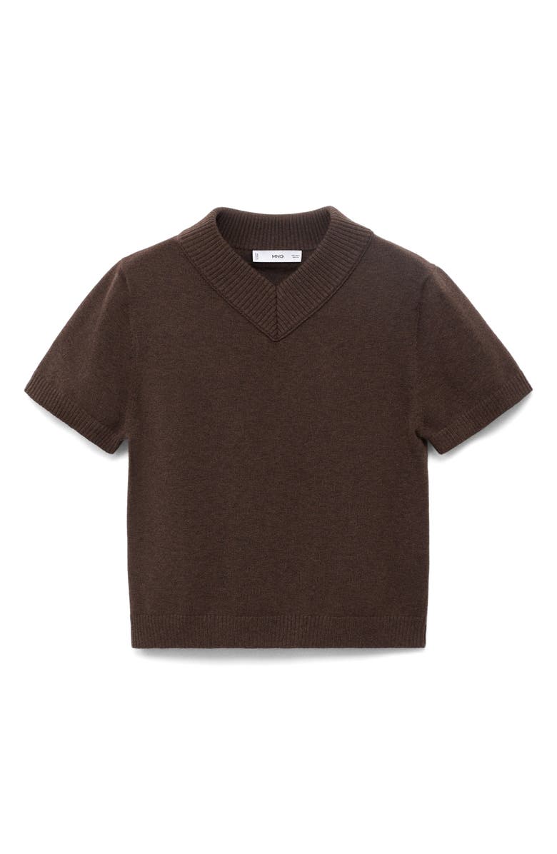 MANGO Short Sleeve V-Neck Sweater, Alternate, color, Chocolate