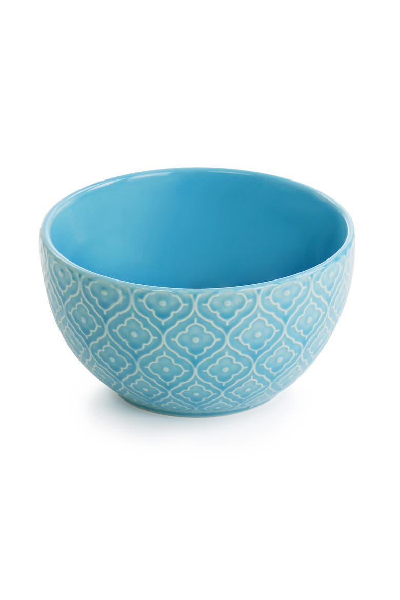 Aqualite 16 Piece Embossed Stoneware Dinnerware Set, Alternate, color, Teal
