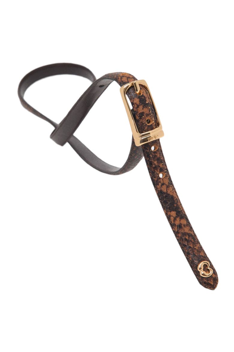 Slim embossed leather belt, Alternate, color, Brown snake print