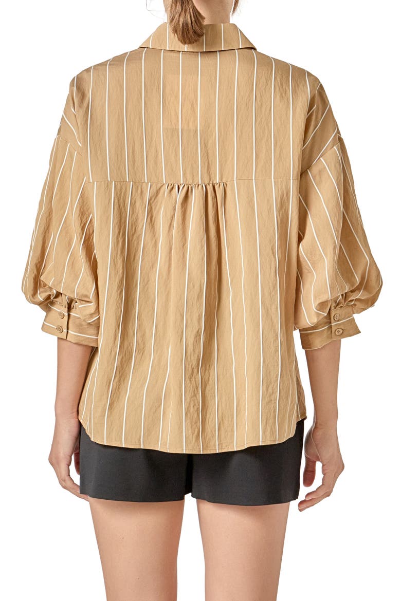 Stripe Balloon Sleeve Shirt, Alternate, color, TAN/ WHITE