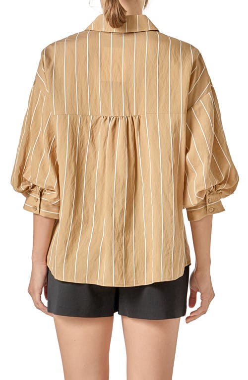 English Factory Stripe Balloon Sleeve Shirt In Brown