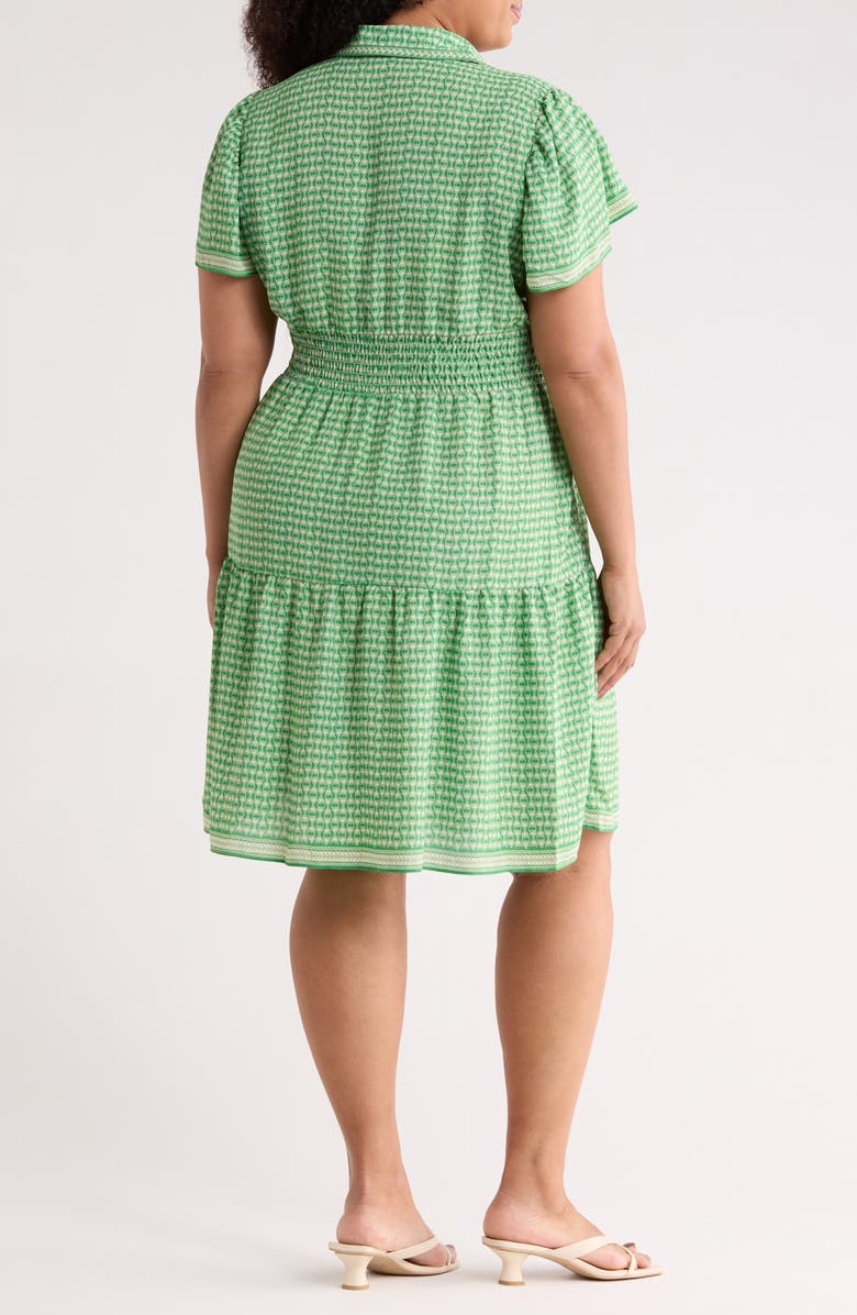 MAX STUDIO Short Sleeve Midi Dress, Alternate, color, Green/ Cream Slavic Stamp