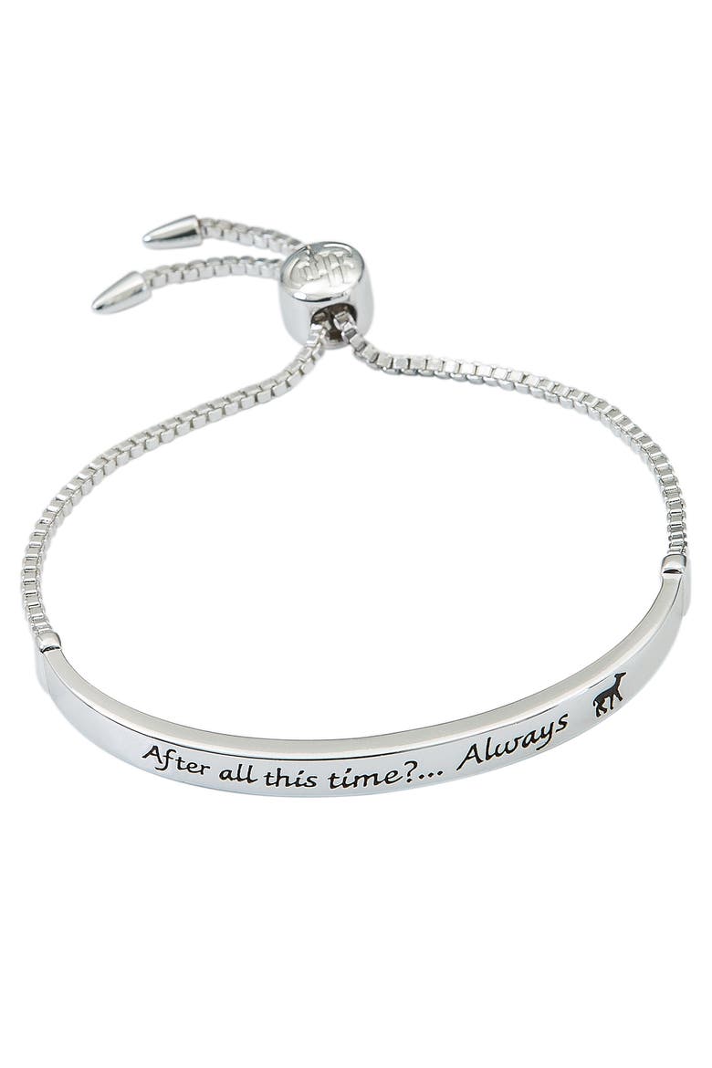 Snape's Silver Plated Love Always Bar Lariat Bracelet, 8.5", Main, color, Silver