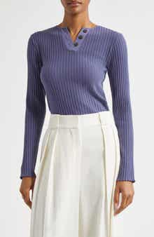 Vince Cotton Blend Rib Henley Sweater