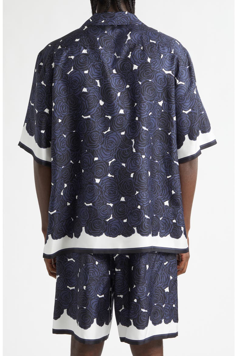 Rose Print Silk Twill Camp Shirt, Alternate, color, DARK NAVY