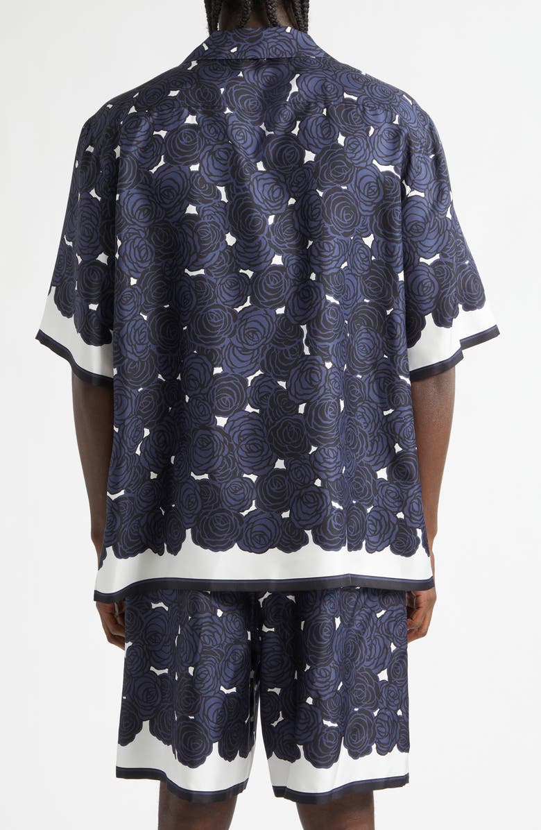 Givenchy Rose Print Silk Twill Camp Shirt, Alternate, color, Dark Navy