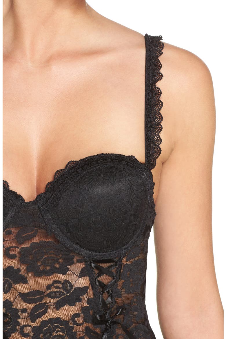'Rachel' Lace Babydoll & G-String, Alternate, color, BLACK
