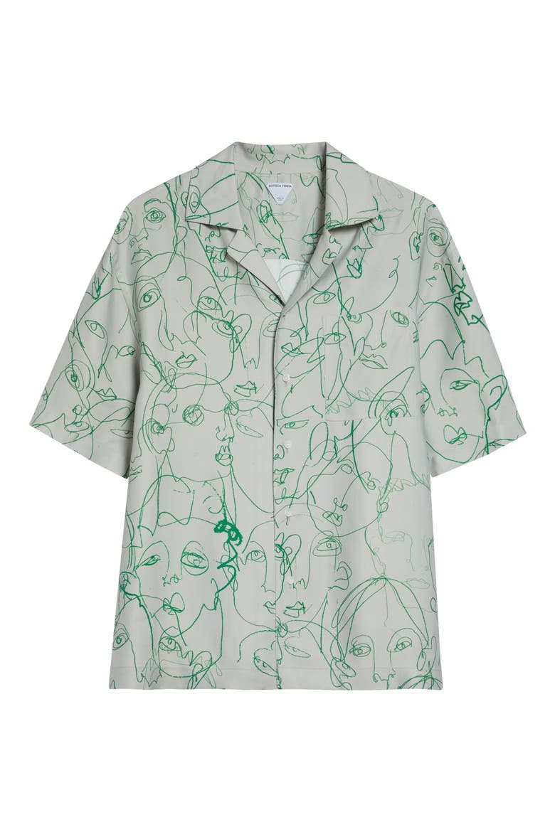 Doodle Print Twill Short Sleeve Button-Up Shirt, Alternate, color, 1382 PEARL GREY/ GRASS