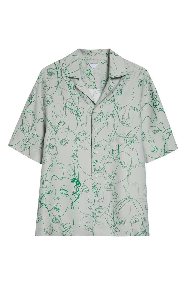 Bottega Veneta Doodle Print Twill Short Sleeve Button-Up Shirt, Alternate, color, 1382 Pearl Grey/ Grass
