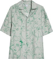Bottega Veneta Doodle Print Twill Short Sleeve Button-Up Shirt