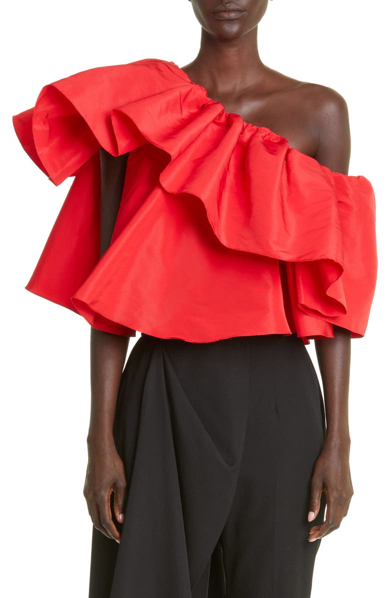 McQueen One-Shoulder Ruffle Blouse, Main, color, 